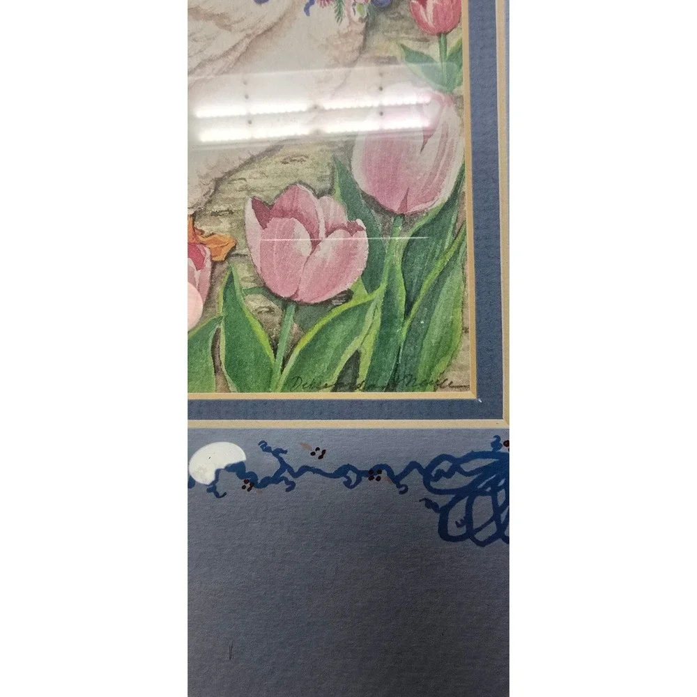 Vtg Figi Graphics water color Geese Tulips framed wall art countrycore CA-302